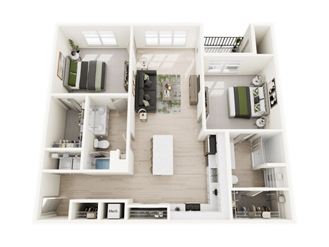 Floor plan for 2 beds, 2 baths, 1243 sqft
